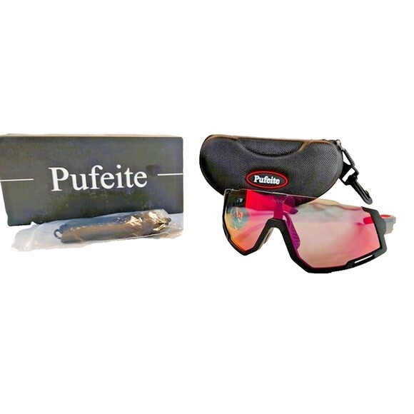 Pufeite Polarized Sports Sunglasses For Men, Women, Teen-Hard Case-Black-Red - Picture 1 of 11